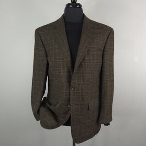 Jos A Bank Blazer Mens 41R Brown Wool Cashmere Tweed Plaid Sport Coat Jacket